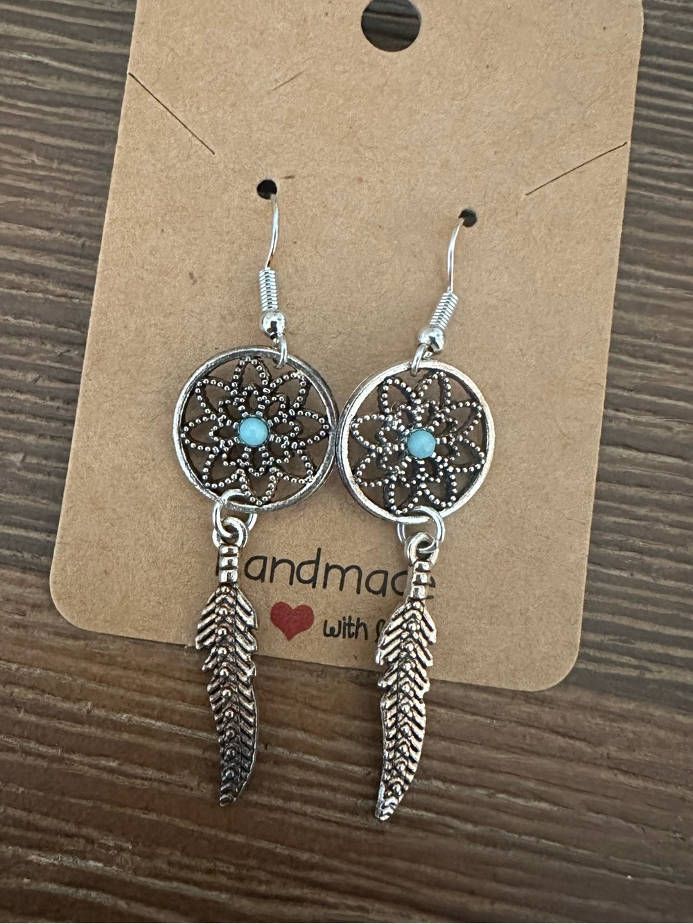 Silver Colored Dreamcatcher Feather Earrings
